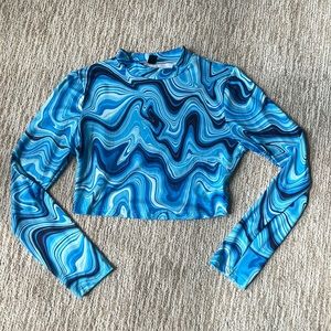 NEVER WORN Shein Marble Print Mock Neck Crop Tee